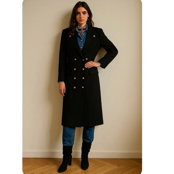 Louis Féraud Black Double Breasted Trench Coat Classic Heritage Preppy XL - Picture 8 of 15